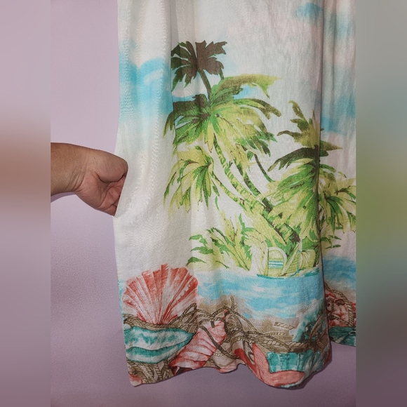 J.JILL Love 100% Linen Blue Beach Palm Tree Tropical Print Dress, size M - Picture 3 of 11